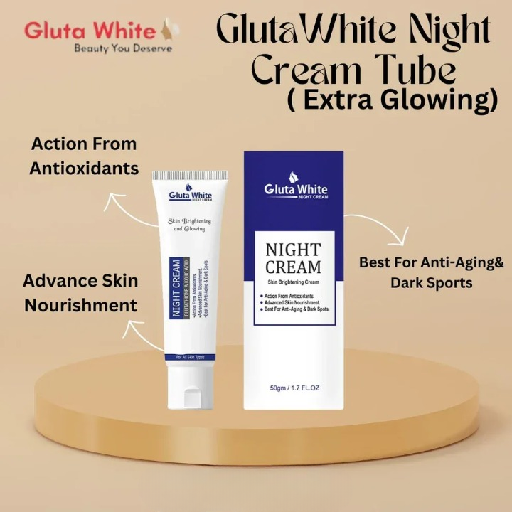 Gluta White Night Cream |  Advanced Skin Brightening | Nourishing & Anti-Aging Formula (50ml)